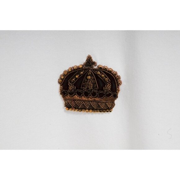 Dolce & Gabbana Men White Embroidered Crown Crewneck T Shirt Size XL IT 54 Gold - Picture 3 of 7